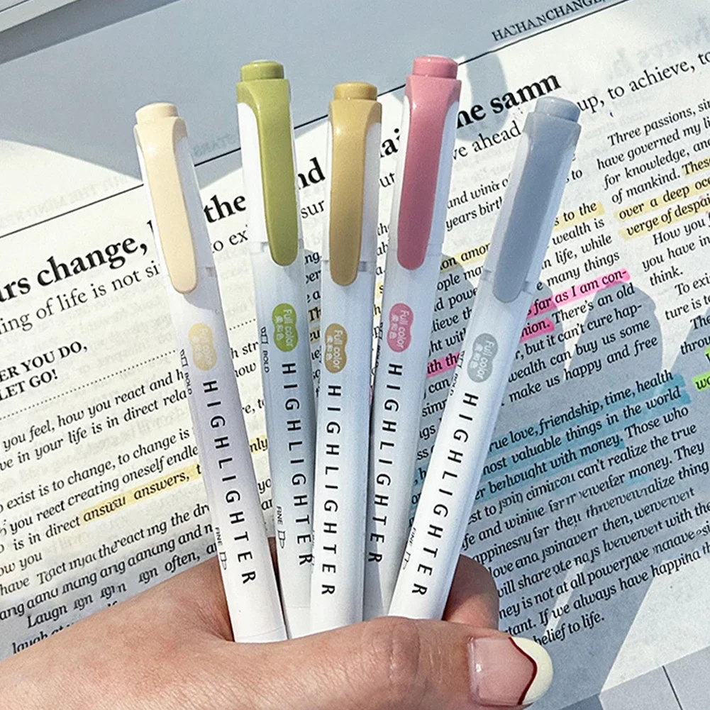Pastel Highlighter Set Double Ended - 5pcs Pastel Highlighters สี Dual เคล็ดลับเรืองแสง