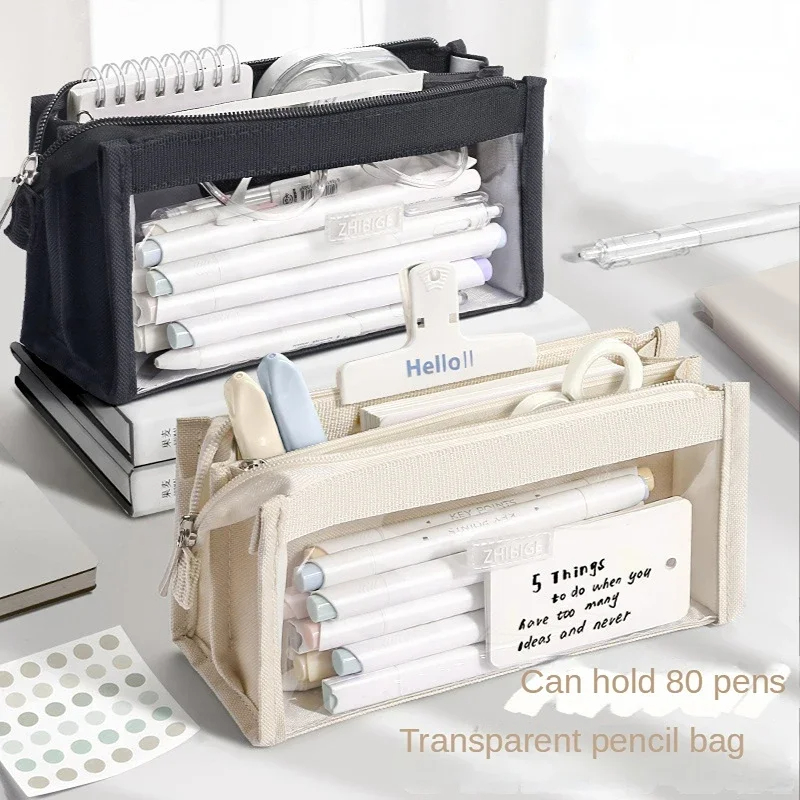 Aesthetic Large Pencil Case Pouch - 6 ชั้นขนาดใหญ่ความจุกระเป๋าดินสอความงามปากกาเครื่องเขียนกระเป๋าซิปโปร่งใสสําหรับสาวปากกา