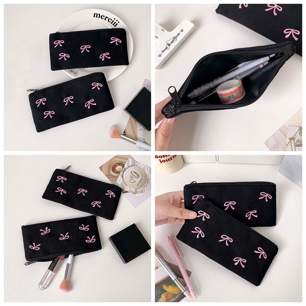 Aesthetic Large Pencil Case Pouch - กระเป๋าเครื่องเขียนโบว์น่ารัก ความจุเยอะ สไตล์เกาหลี กล่องดินสอ กล่องเก็บของบนโต๊ะทำงาน สไตล์อินเทรนด์