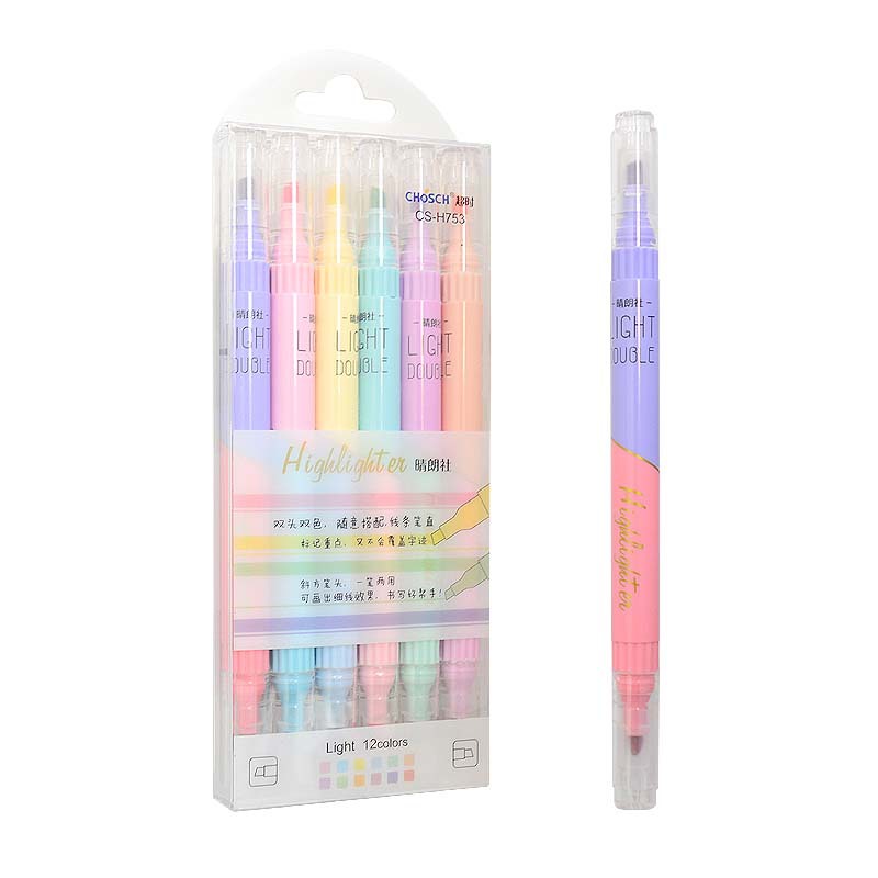 Pastel Highlighter Set Double Ended - 6 PCS Double Tip Highlighter ปากกา
