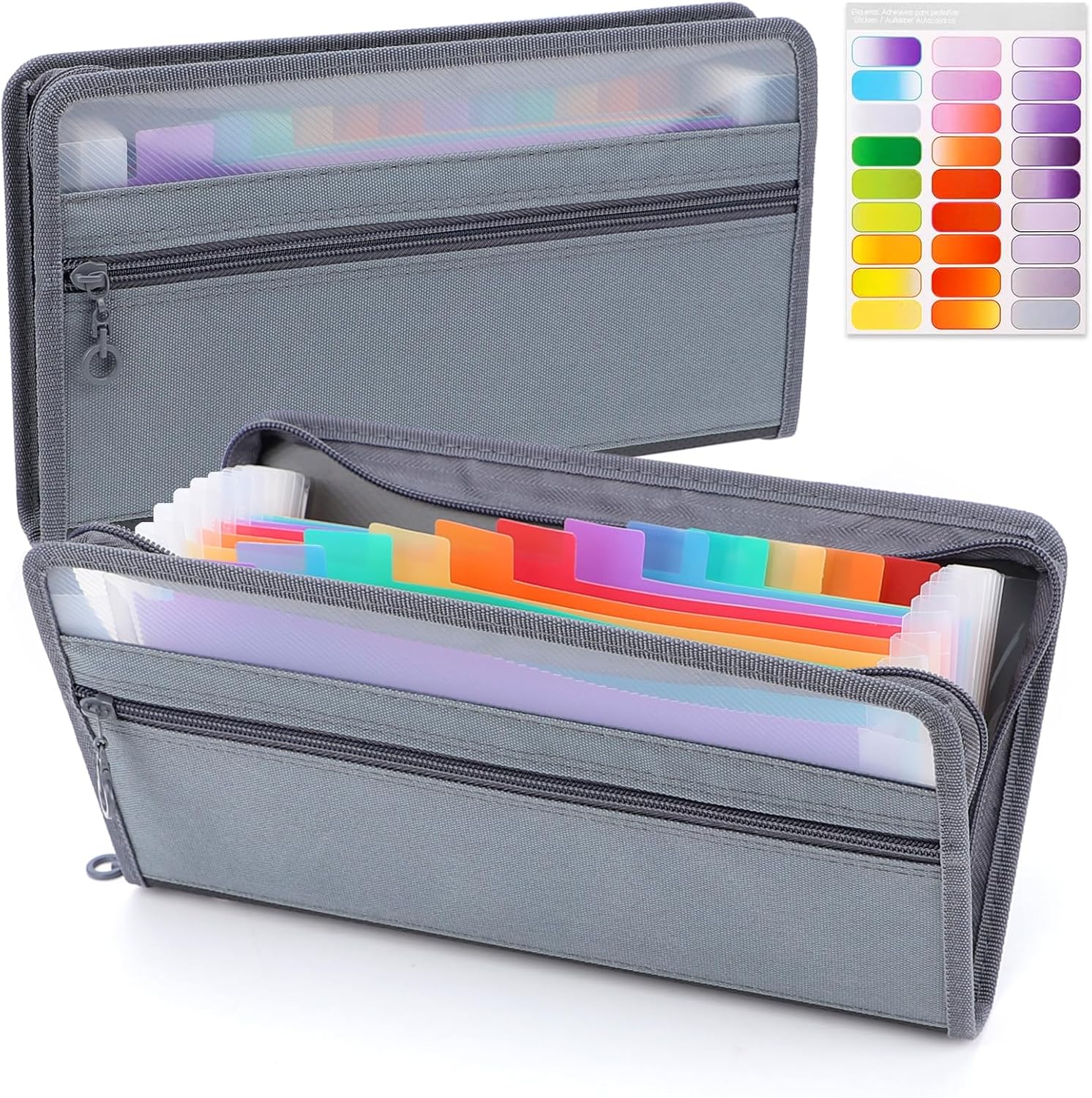 Expandable Accordion File Folder 13 Pockets - แฟ้มใส่เอกสารแบบพับได้ขนาดเล็ก A6 พร้อมซิปนิรภัย, แฟ้มขยายได้ 13 ช่อง