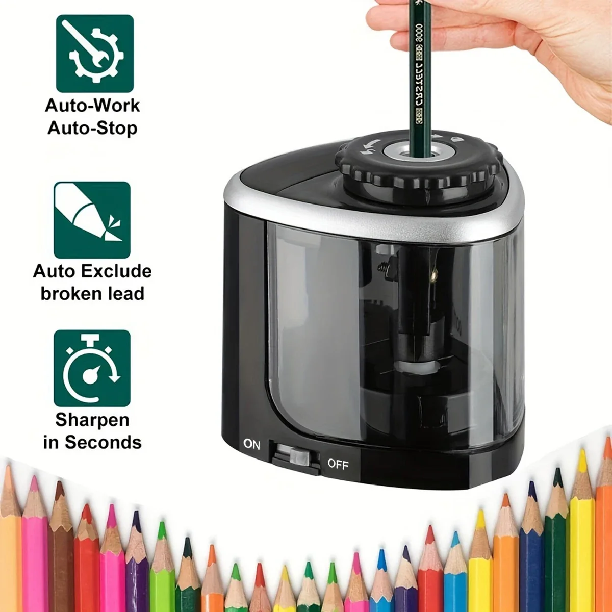 Electric Pencil Sharpener Usb - เครื่องเหลาดินสอไฟฟ้าแบบตั้งโต๊ะ เครื่องเหลาดินสออัตโนมัติ เหมาะสำหรับดินสอ (6-8 มม.) สำหรับนักเรียน