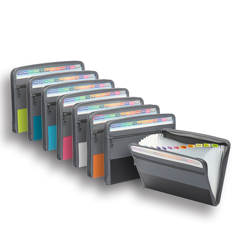 Expandable Accordion File Folder 13 Pockets - แฟ้มหีบเพลงพร้อมซิปปลอดภัย, โฟลเดอร์แฟ้มขยาย 13 กระเป๋าพร้อมกระเป๋าดินสอด้านหน้า, อุปกรณ์สํานักงานโรงเรียน