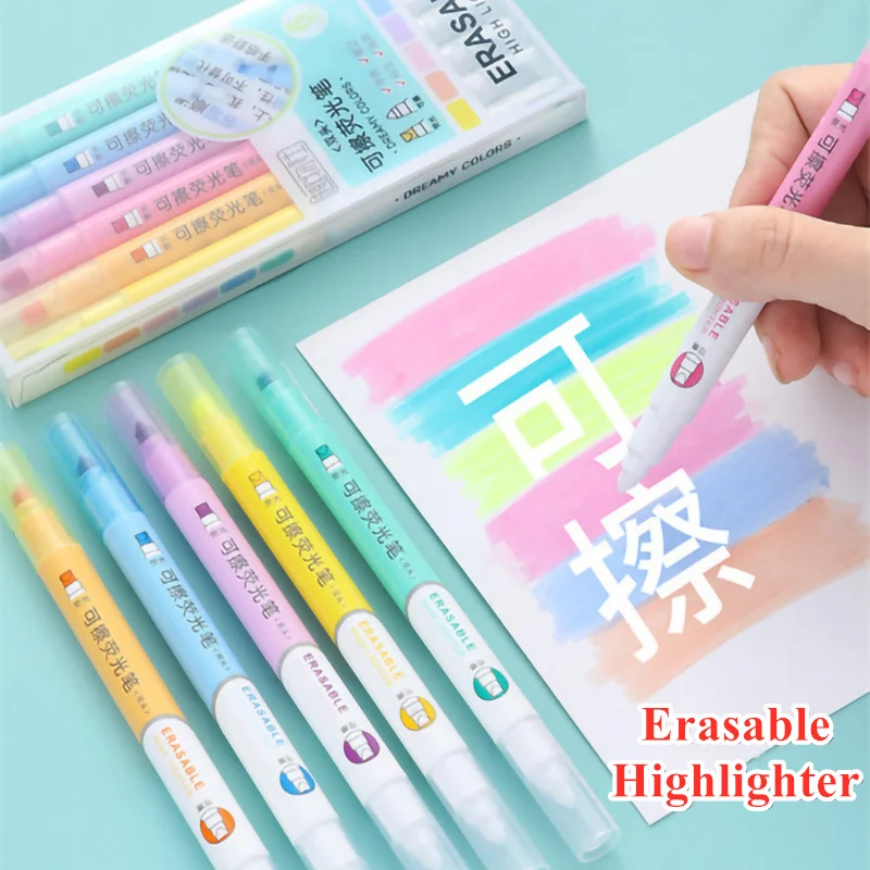 Pastel Highlighter Set Double Ended - 6 สี Erasable Highlighters ชุด Double-Ended