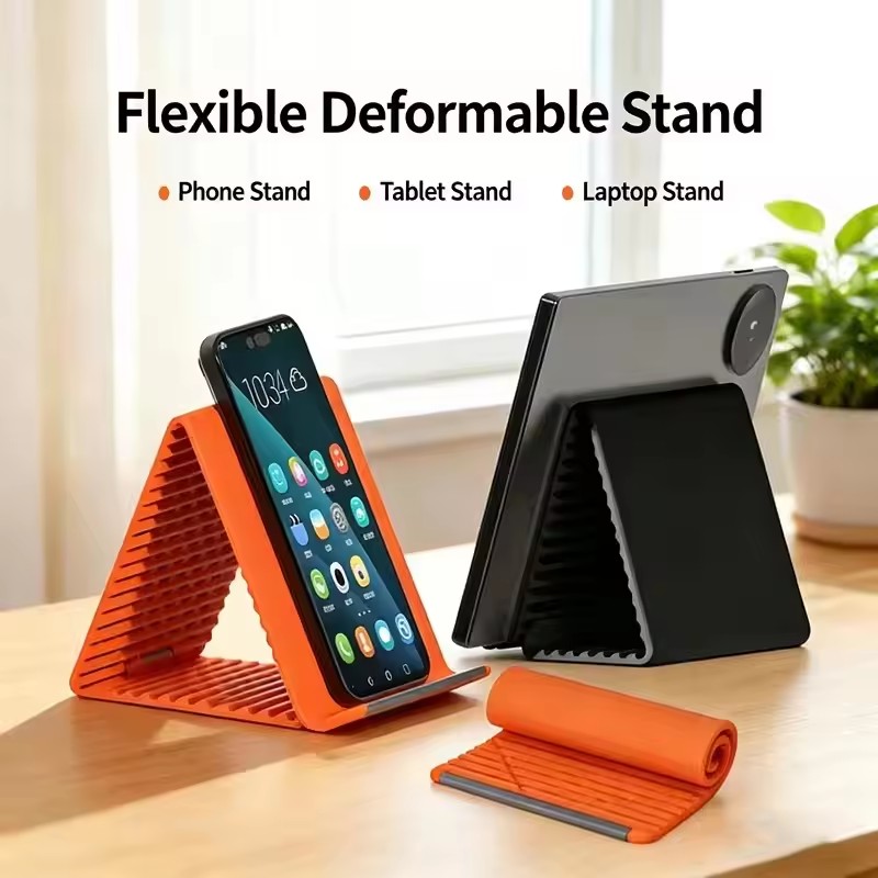 Desk Accessories - ขาตั้งโทรศัพท์แบบพกพาซิลิโคนสำหรับวางบนโต๊ะ แท็บเล็ต แล็ปท็อป ดีไซน์สร้างสรรค์ ยืดหยุ่น พับได้