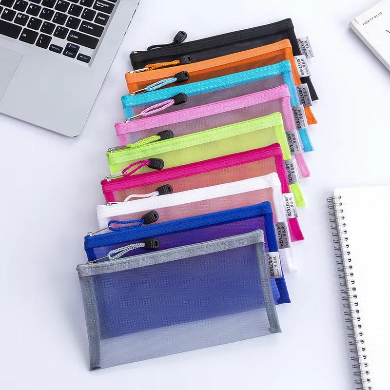 Clear Mesh Pencil Pouch For Exam - กระเป๋าใส่ดินสอแบบตาข่ายซิปทนทานแบบใหม่ โปร่งใส สำหรับการสอบในโรงเรียน สำนักงาน หรือการจัดเก็บของใช้ประจำวัน กล่องใส่เครื่องเขียนแบบตาข่ายใส