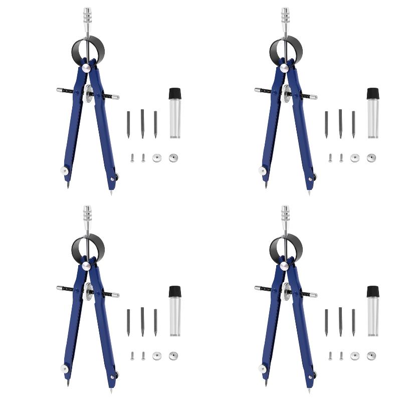 Math Geometry Set With Compass - ชุดเข็มทิศ 4 ชิ้น (เข็มทิศแบบมืออาชีพ, ชุดเข็มทิศเรขาคณิตพร้อมตัวล็อค, เข็มทิศคณิตศาสตร์และความแม่นยำสูง,