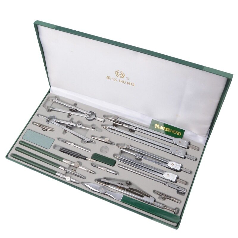 Math Geometry Set With Compass - ชุดเข็มทิศโลหะฮีโร่ อุปกรณ์วาดเขียนทางวิศวกรรม เครื่องมือคณิตศาสตร์และเรขาคณิต สำหรับการร่างแบบ ออกแบบ และการวัดทางเทคนิค