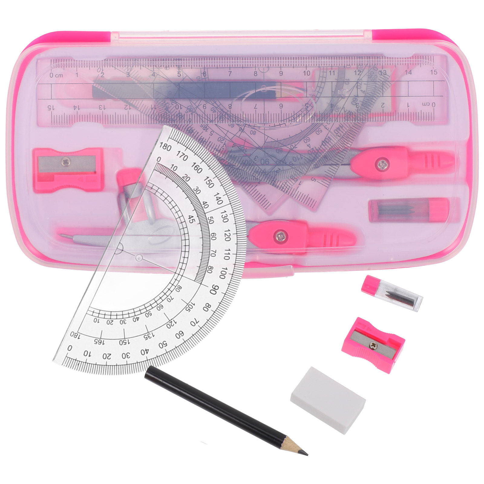 Math Geometry Set With Compass - ชุดเข็มทิศพกพา น้ำหนักเบา 1 ชุด พร้อมไม้บรรทัดวัดมุมสำหรับนักเรียน เด็ก