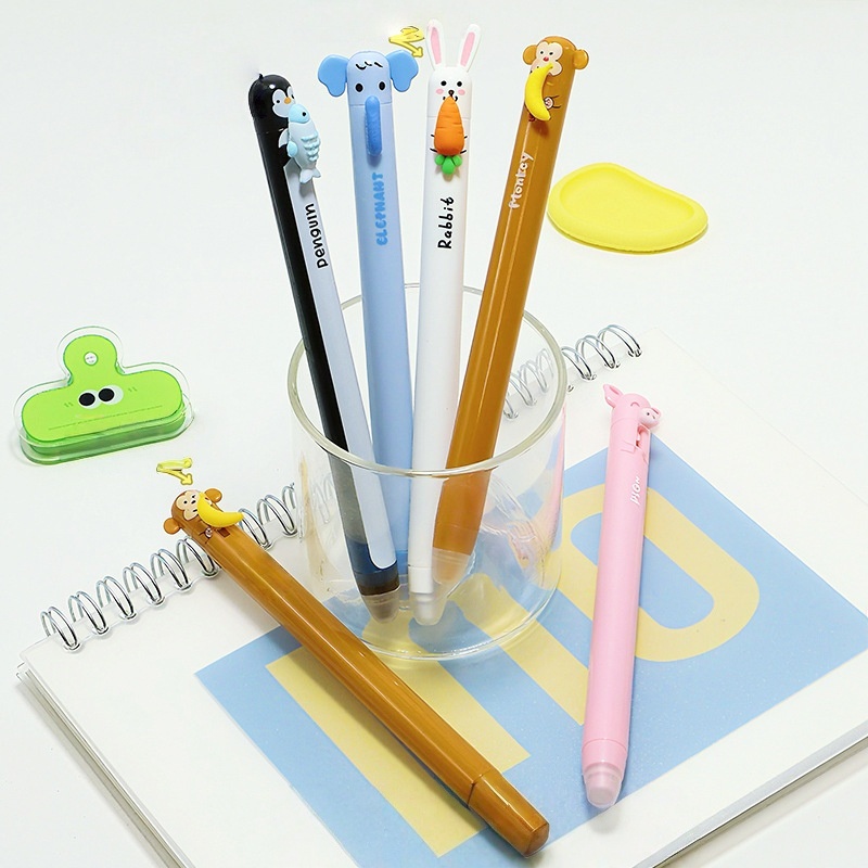 Retractable Eraser Pen Click - ปากกาลูกลื่นแบบกดลายสัตว์น่ารัก ลบได้ - ปากกาเจลแบบกดเก็บได้ สำหรับเขียนในโรงเรียน ใช้ในชีวิตประจำวัน