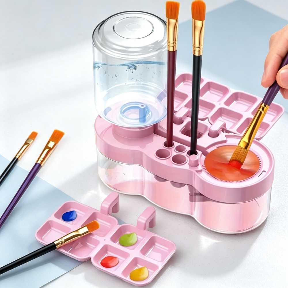 Writing Tools - เครื่องล้างพู่กันอเนกประสงค์แบบพกพาสำหรับศิลปิน พร้อมช่องใส่สีและปากกา สำหรับงานศิลปะสีอะคริลิกและสีน้ำ