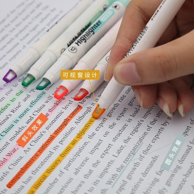 Pastel Highlighter Set Double Ended - ปากกาไฮไลท์ 6 สี/ชุด หัวคู่ สีพาสเทล สำหรับเน้นข้อความ