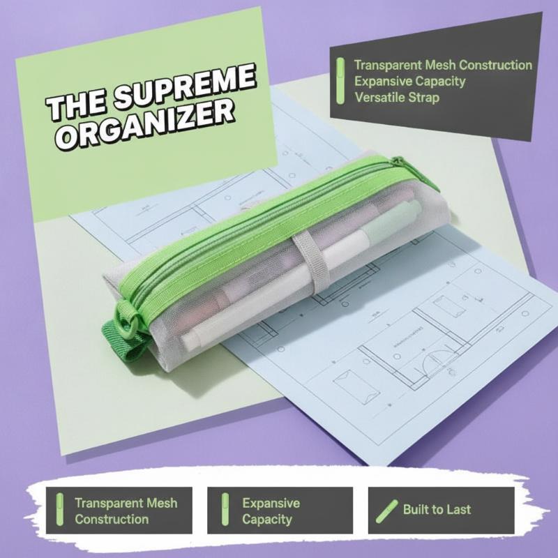 Clear Mesh Pencil Pouch For Exam - กระเป๋าใส่ดินสอตาข่ายโปร่งใส ซิปคู่ สายรัดปรับได้ ระบายอากาศได้ดี กระเป๋าใสสำหรับเครื่องเขียน เหมาะสำหรับนักเรียนใช้ในการสอบ
