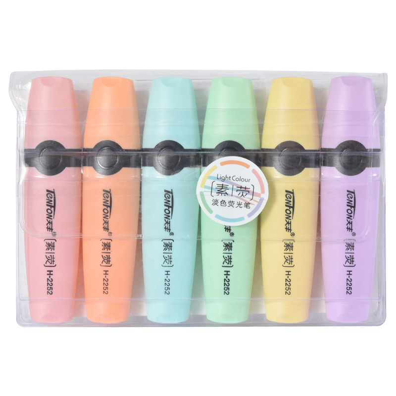 Pastel Highlighter Set Double Ended - 6 ชิ้น/เซ็ต Highlighter สีพาสเทล Chisel Tip