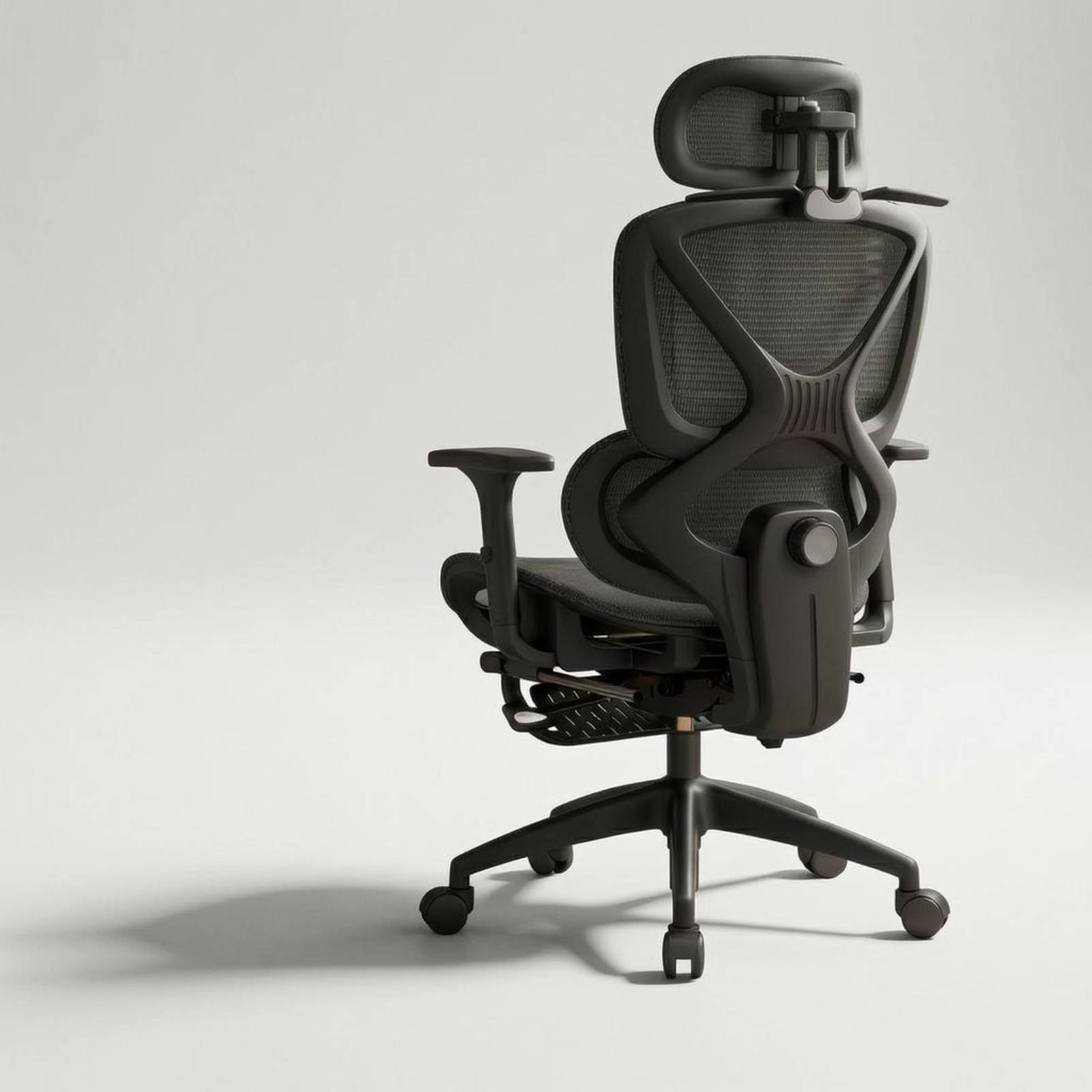 Office Furniture - เก้าอี้หมุนพนักพิงสูงพร้อมที่วางแขนบุตาข่ายระบายอากาศ ที่รองศีรษะปรับได้ รองรับหลังส่วนล่าง สำหรับสถานีงานสมัยใหม่