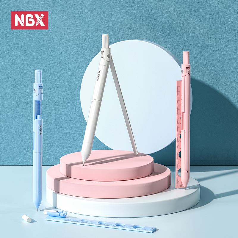 Math Geometry Set With Compass - NBX เข็มทิศชุดดินสอวาดเขียนโรงเรียนชุดไม้บรรทัดชุดยางลบทรงเรขาคณิตคณิตศาสตร์อุปกรณ์เครื่องเขียนอุปกรณ์นำ0.7มม.