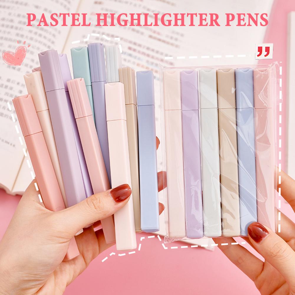 Pastel Highlighter Set Double Ended - ปากกาเน้นข้อความสีสันสดใส 6 ชิ้น ชุดปากกาไฮไลท์สีพาสเทล ปากกาสองหัว ปลอดภัยต่อดวงตา