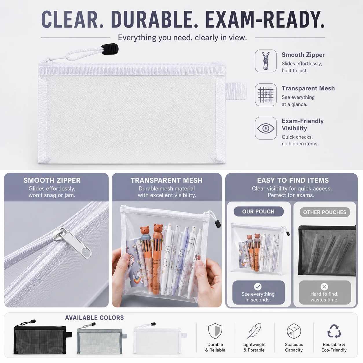 กระเป๋าใส่ปากกาตาข่ายใส ซิปใส  - Clear Mesh Pencil Pouch For Exam บทวิจารณ์และราคา