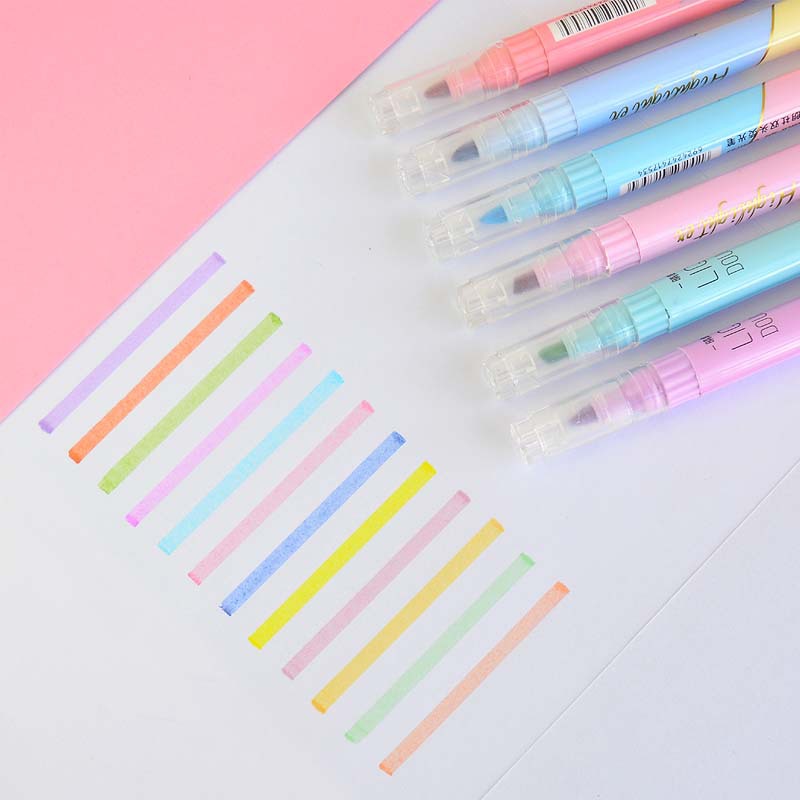 6 PCS Double Tip Highlighter ป - Pastel Highlighter Set Double Ended บทวิจารณ์และราคา