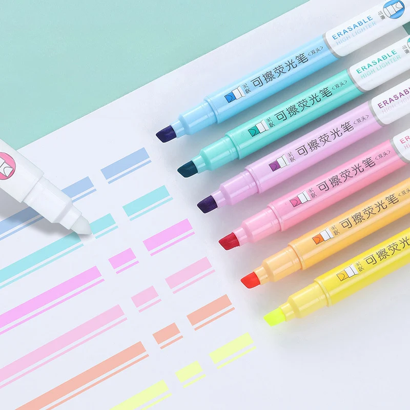 6 สี Erasable Highlighters ชุด - Pastel Highlighter Set Double Ended บทวิจารณ์และราคา