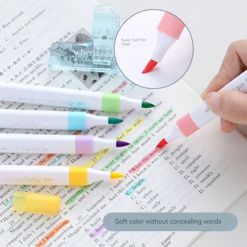ชุดปากกาไฮไลท์สีพาสเทล6สีแปรงเ - Pastel Highlighter Set Double Ended บทวิจารณ์และราคา