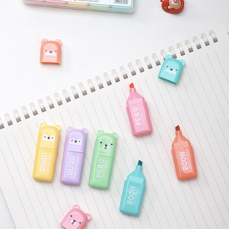 ปากกาไฮไลท์รูปหมีน่ารัก 4/6/12 - Pastel Highlighter Set Double Ended บทวิจารณ์และราคา