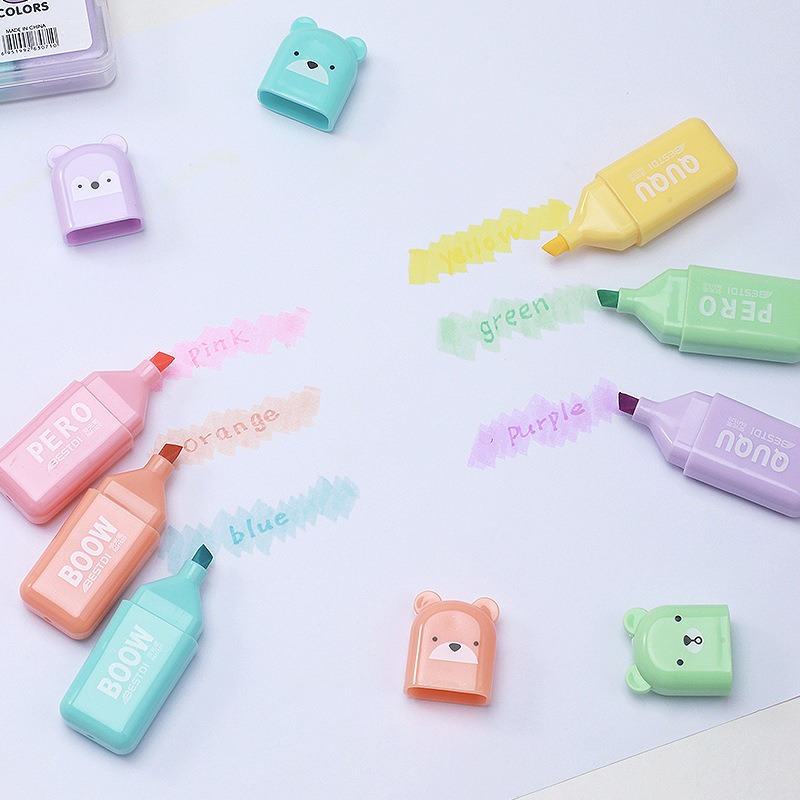 ปากกาไฮไลท์รูปหมีน่ารัก 4/6/12 - Pastel Highlighter Set Double Ended บทวิจารณ์และราคา
