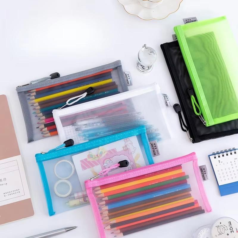 กระเป๋าใส่ดินสอแบบตาข่ายซิปทนท - Clear Mesh Pencil Pouch For Exam บทวิจารณ์และราคา