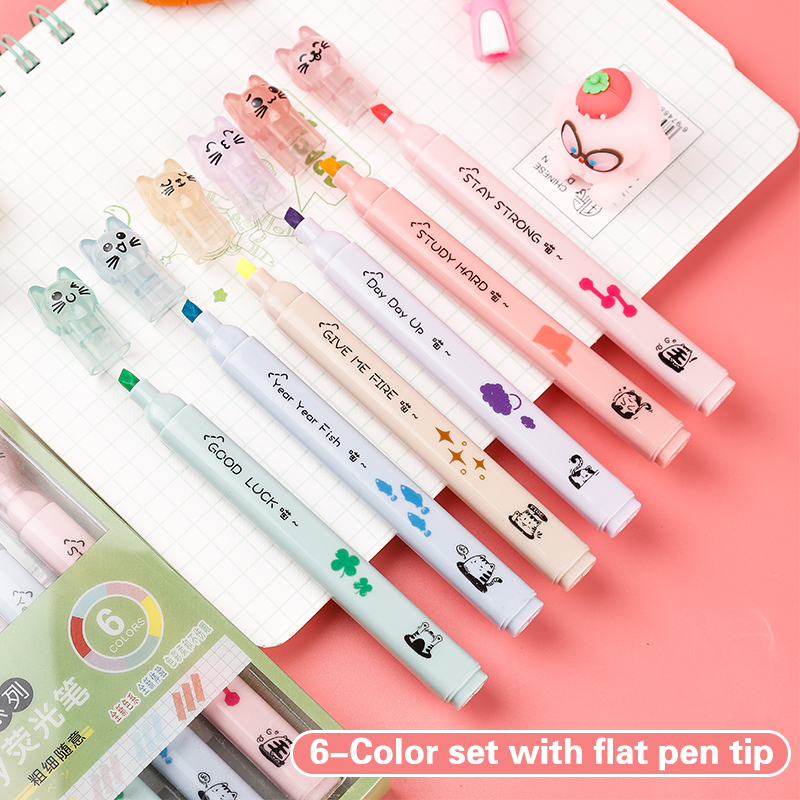 6 ชิ้น/แพ็ค Kawaii Cat Claw สี - Pastel Highlighter Set Double Ended บทวิจารณ์และราคา