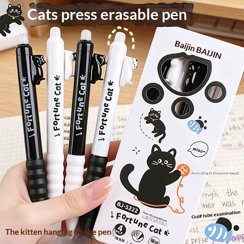 ปากกาเจลลบได้ลายแมวน่ารัก 4 ด้ - Retractable Eraser Pen Click บทวิจารณ์และราคา
