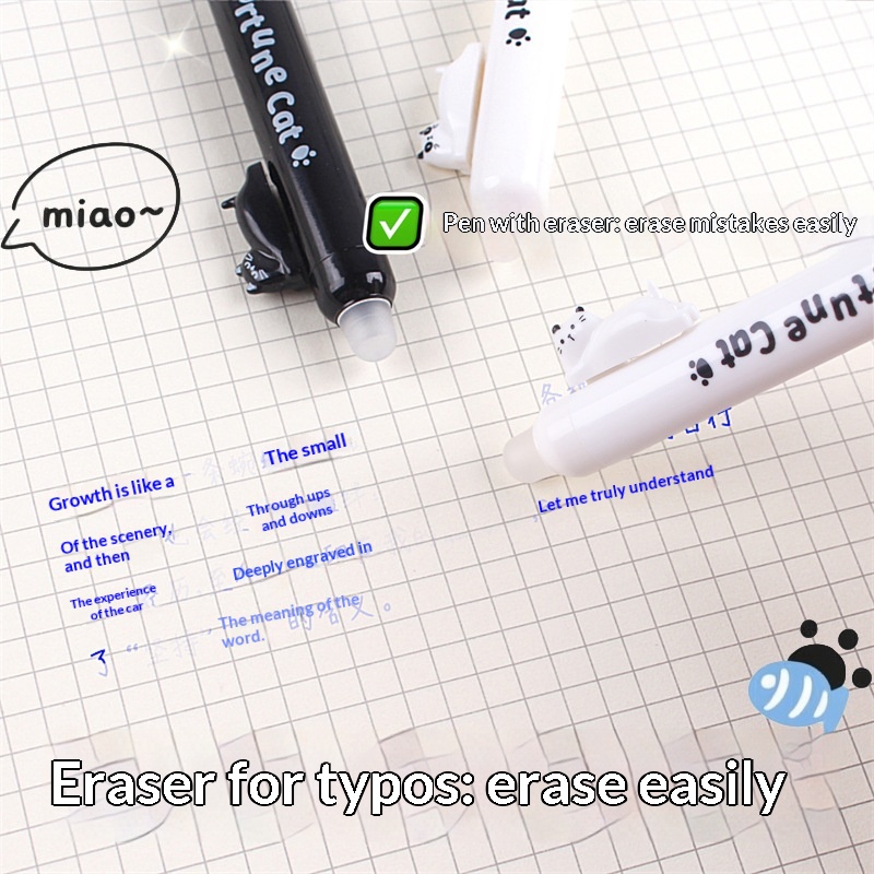 ปากกาเจลลบได้ลายแมวน่ารัก 4 ด้ - Retractable Eraser Pen Click บทวิจารณ์และราคา