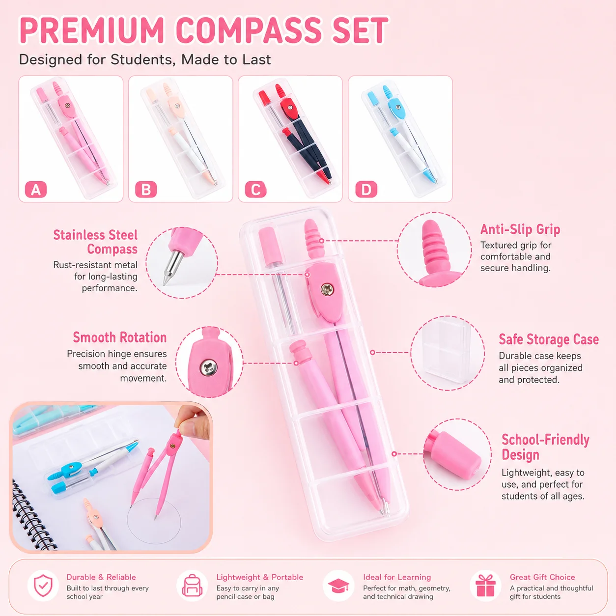 ชุดเข็มทิศสแตนเลส, ชุดเครื่องม - Math Geometry Set With Compass บทวิจารณ์และราคา